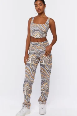 Abstract Crop Top & Pants Set