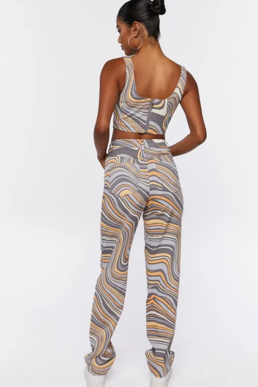 Abstract Crop Top & Pants Set
