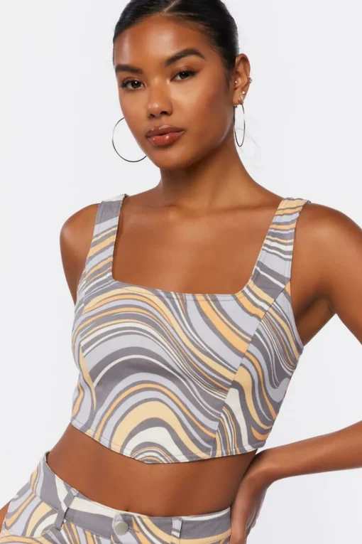 Abstract Crop Top & Pants Set