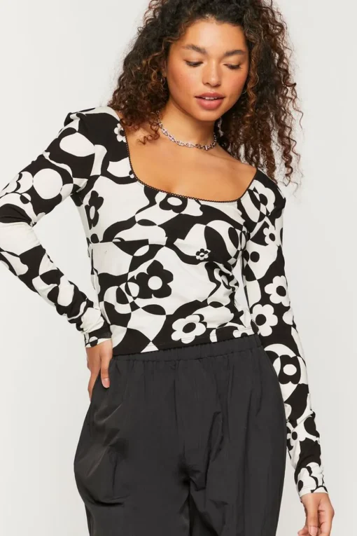 Abstract Floral Print Top