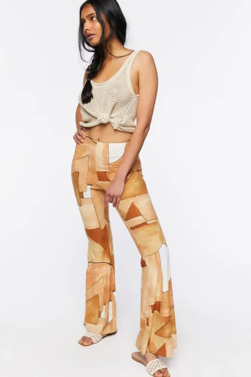 Abstract Geo Print Flare Pants