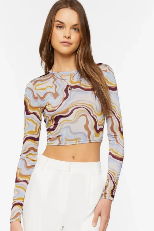 Abstract Marble Print Crop Top