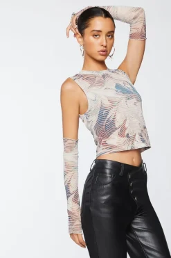 Abstract Mesh Crop Top & Gloves Set