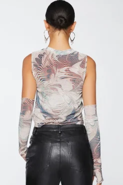 Abstract Mesh Crop Top & Gloves Set