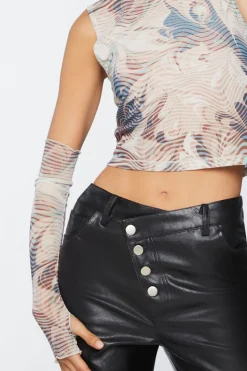 Abstract Mesh Crop Top & Gloves Set