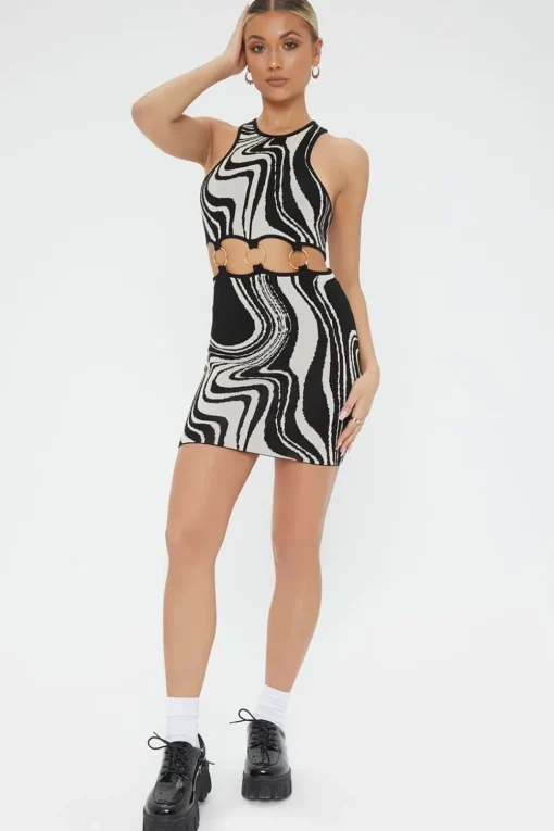 Abstract O-Ring Sweater Dress