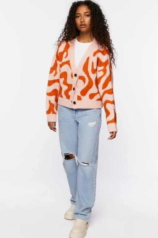 Abstract Print Cardigan Sweater