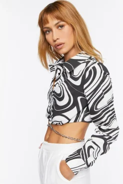 Abstract Print Chain-Hem Cropped Shirt