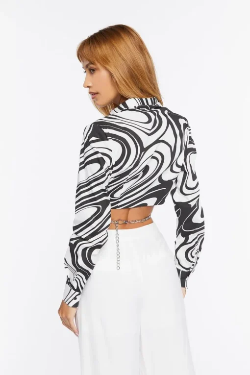 Abstract Print Chain-Hem Cropped Shirt