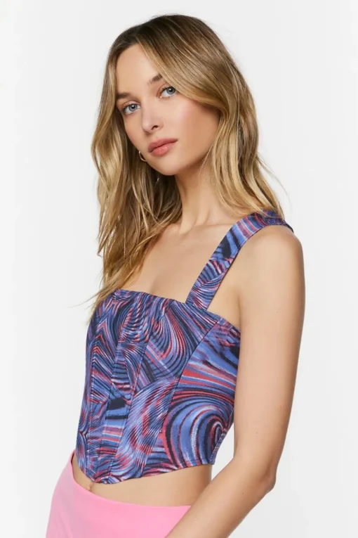 Abstract Print Corset Crop Top