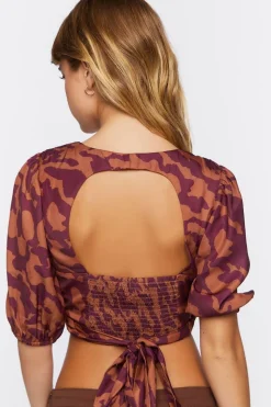Abstract Print Cutout Crop Top