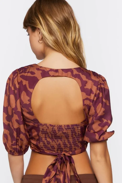 Abstract Print Cutout Crop Top