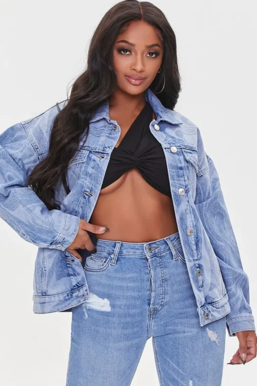 Abstract Print Denim Jacket