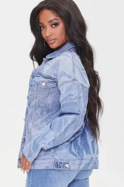 Abstract Print Denim Jacket