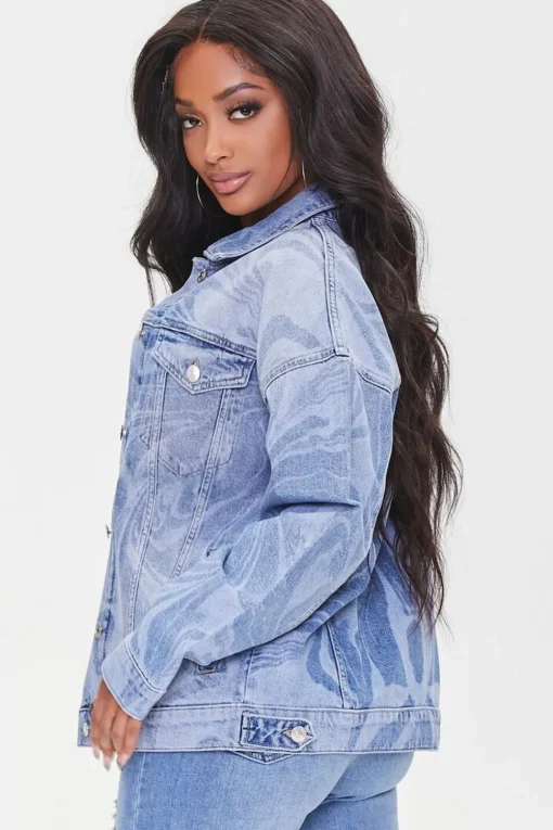 Abstract Print Denim Jacket