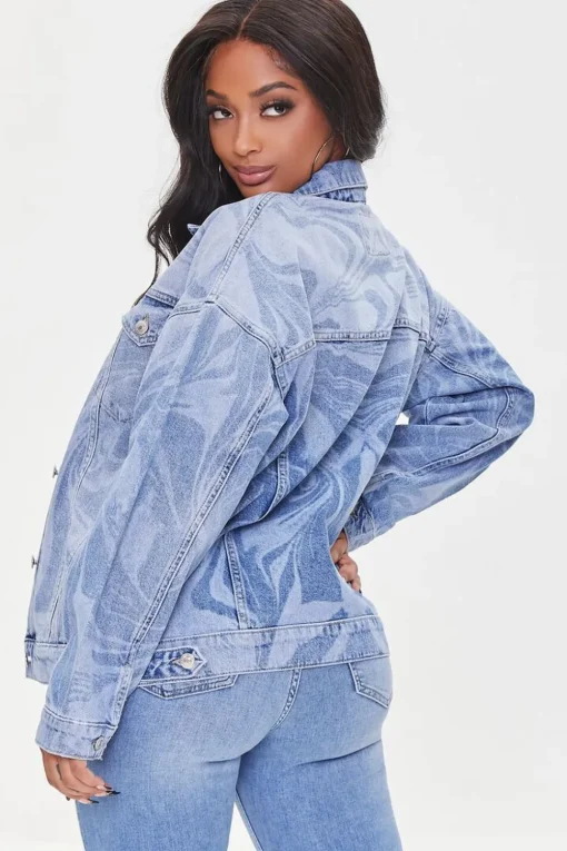 Abstract Print Denim Jacket