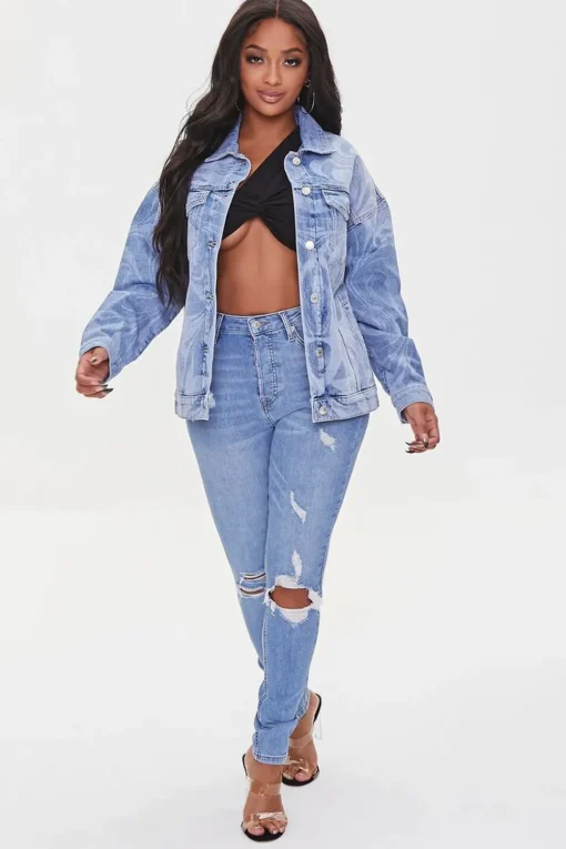 Abstract Print Denim Jacket