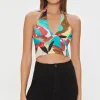 Abstract Print Halter Crop Top