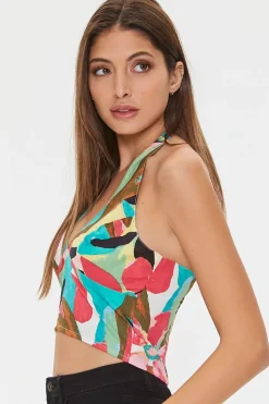Abstract Print Halter Crop Top