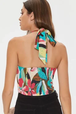 Abstract Print Halter Crop Top
