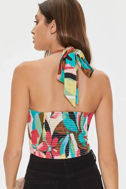 Abstract Print Halter Crop Top