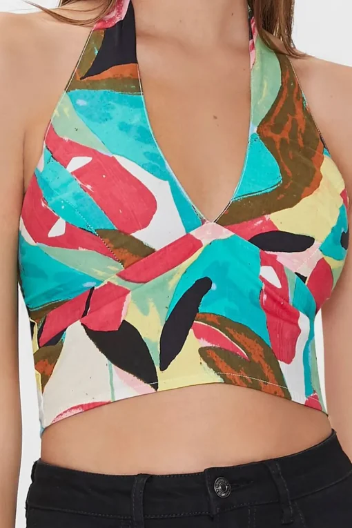 Abstract Print Halter Crop Top