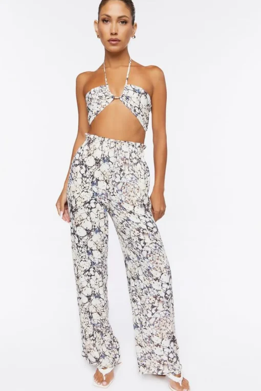 Abstract Print Paperbag Pants