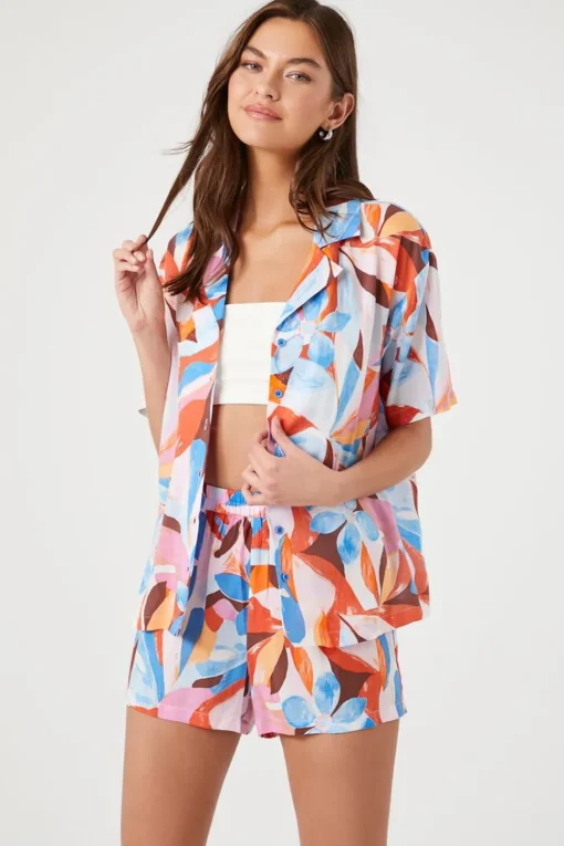 Abstract Print Pull-On Shorts