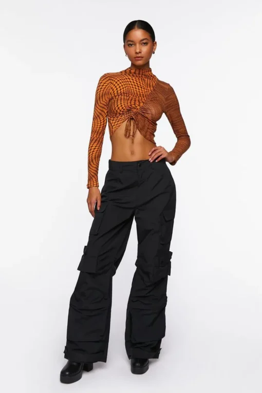 Abstract Print Ruched Crop Top