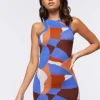 Abstract Print Sweater-Knit Mini Dress