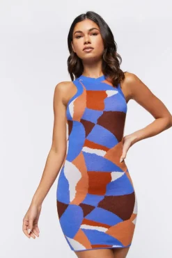 Abstract Print Sweater-Knit Mini Dress