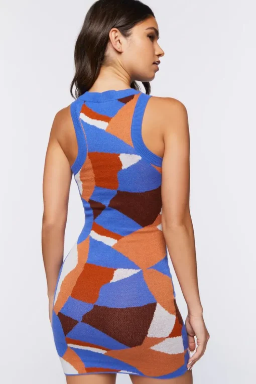 Abstract Print Sweater-Knit Mini Dress