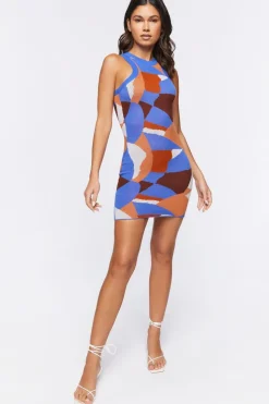 Abstract Print Sweater-Knit Mini Dress
