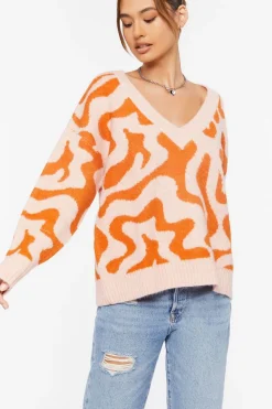 Abstract Print V-Neck Sweater