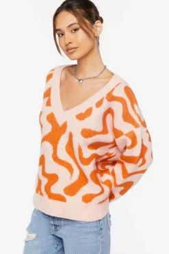 Abstract Print V-Neck Sweater