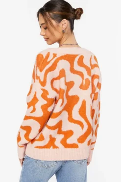 Abstract Print V-Neck Sweater