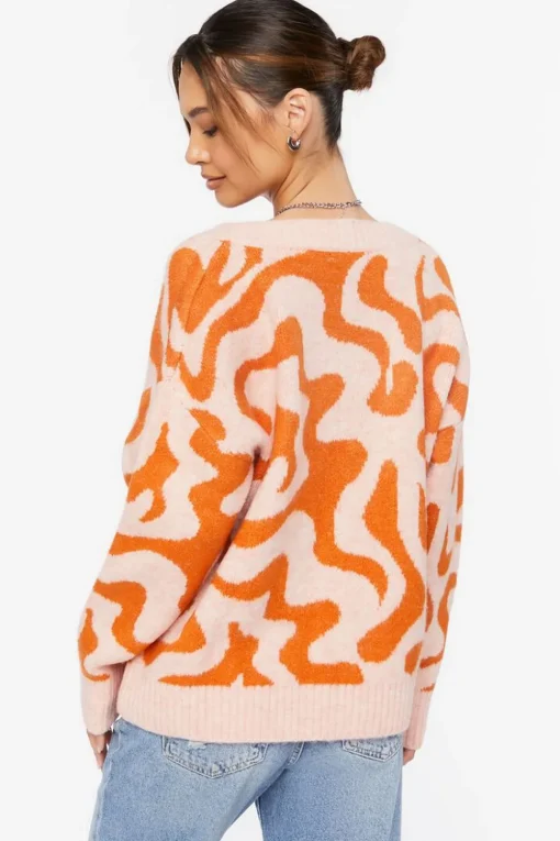 Abstract Print V-Neck Sweater