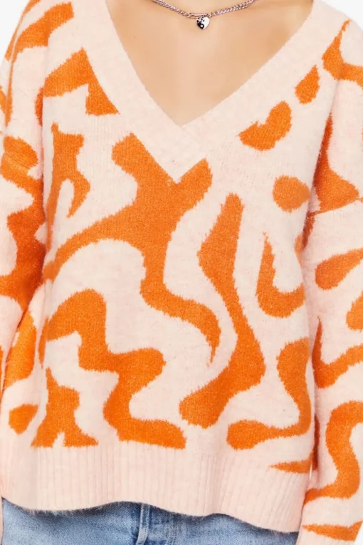 Abstract Print V-Neck Sweater