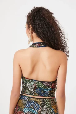 Abstract Sequin Halter Crop Top
