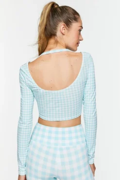 Active Gingham Halter Crop Top
