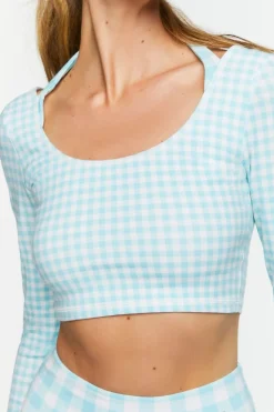 Active Gingham Halter Crop Top