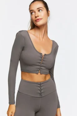 Active Lace-Up Long-Sleeve Crop Top