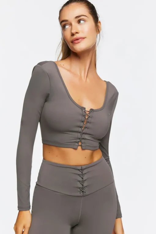 Active Lace-Up Long-Sleeve Crop Top