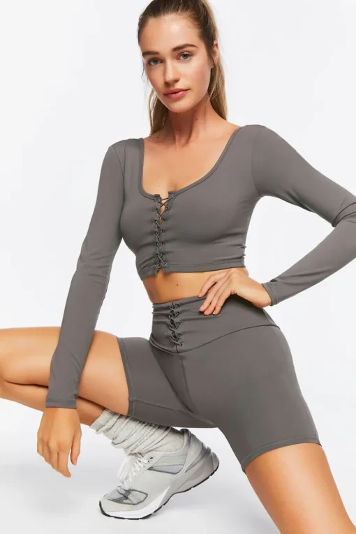 Active Lace-Up Long-Sleeve Crop Top