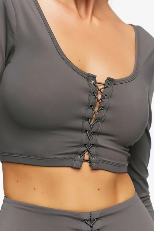 Active Lace-Up Long-Sleeve Crop Top