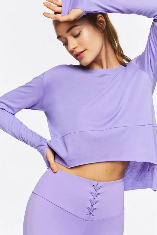 Active Long-Sleeve Raw-Cut Top