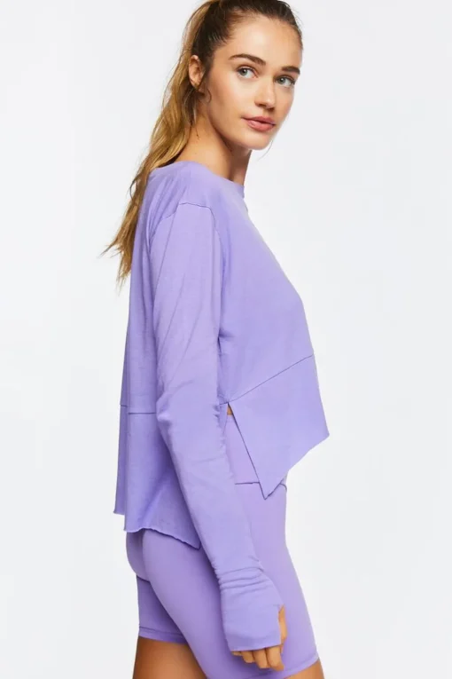 Active Long-Sleeve Raw-Cut Top