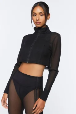 Active Mesh Zip-Up Cropped Jacket