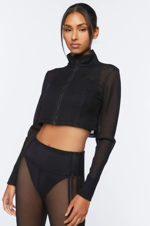 Active Mesh Zip-Up Cropped Jacket