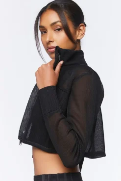 Active Mesh Zip-Up Cropped Jacket